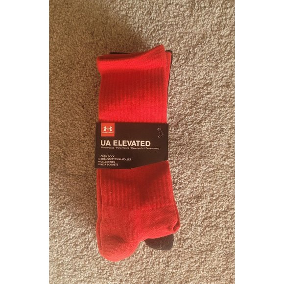 Under Armour Elevated Mens Performance Crew Socks, Red Gray Black 3 Pack - Picture 1 of 3